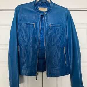 Michael Kors Blue Vintage Leather Jacket